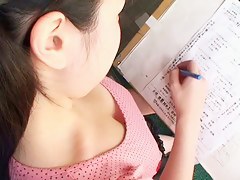 Perky breasted Asain honey makes for some hot down blouse porn
