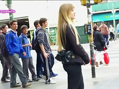Beautiful blonde chick in street candid video