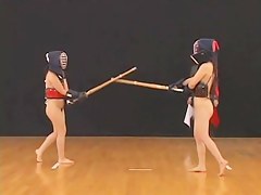Two hot Japanese nude girls want to become hot samurai